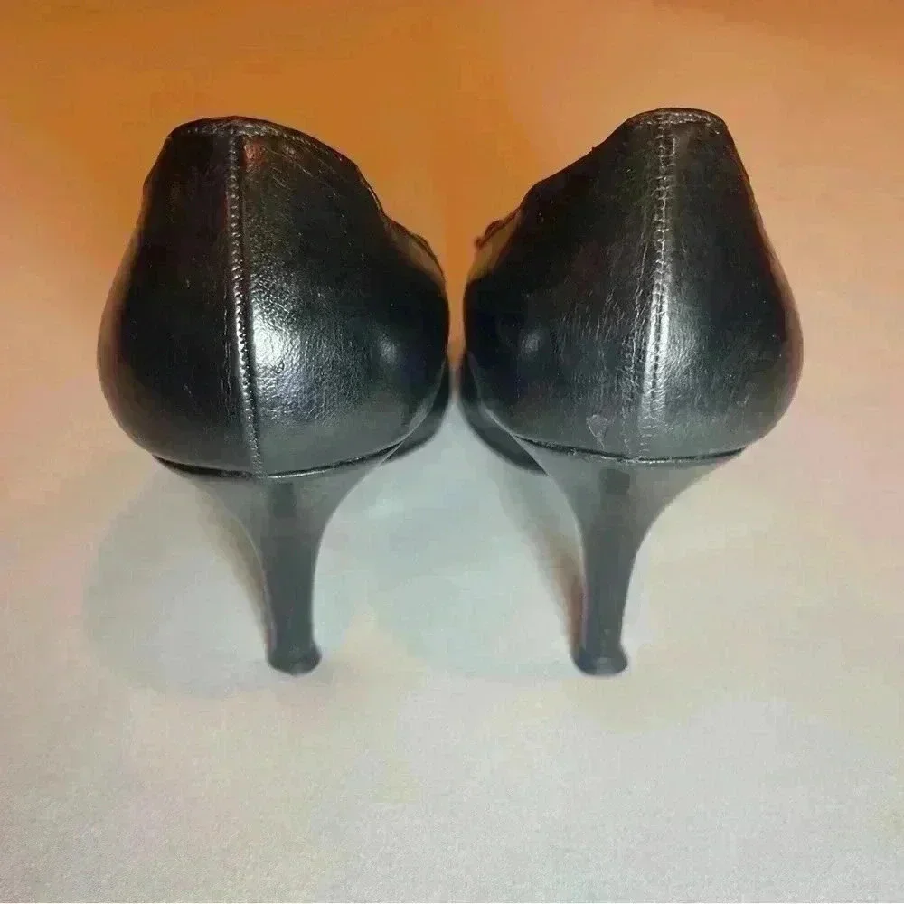 Chanel Vintage Black Pointed Square Toe Heels Bow 36 Leather Mules Gold CC Logo